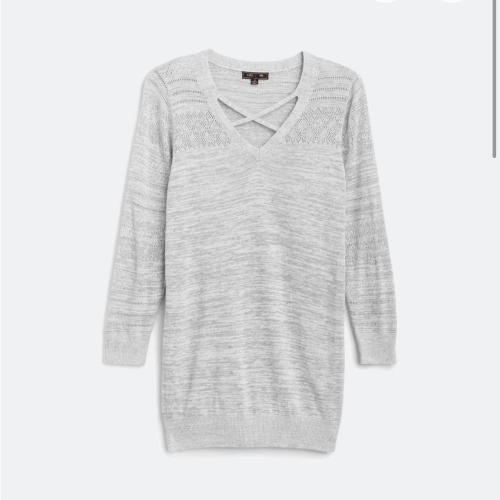 Lety & Me Niki pointelle 3 quarter sleeve light gray sweater Size M New